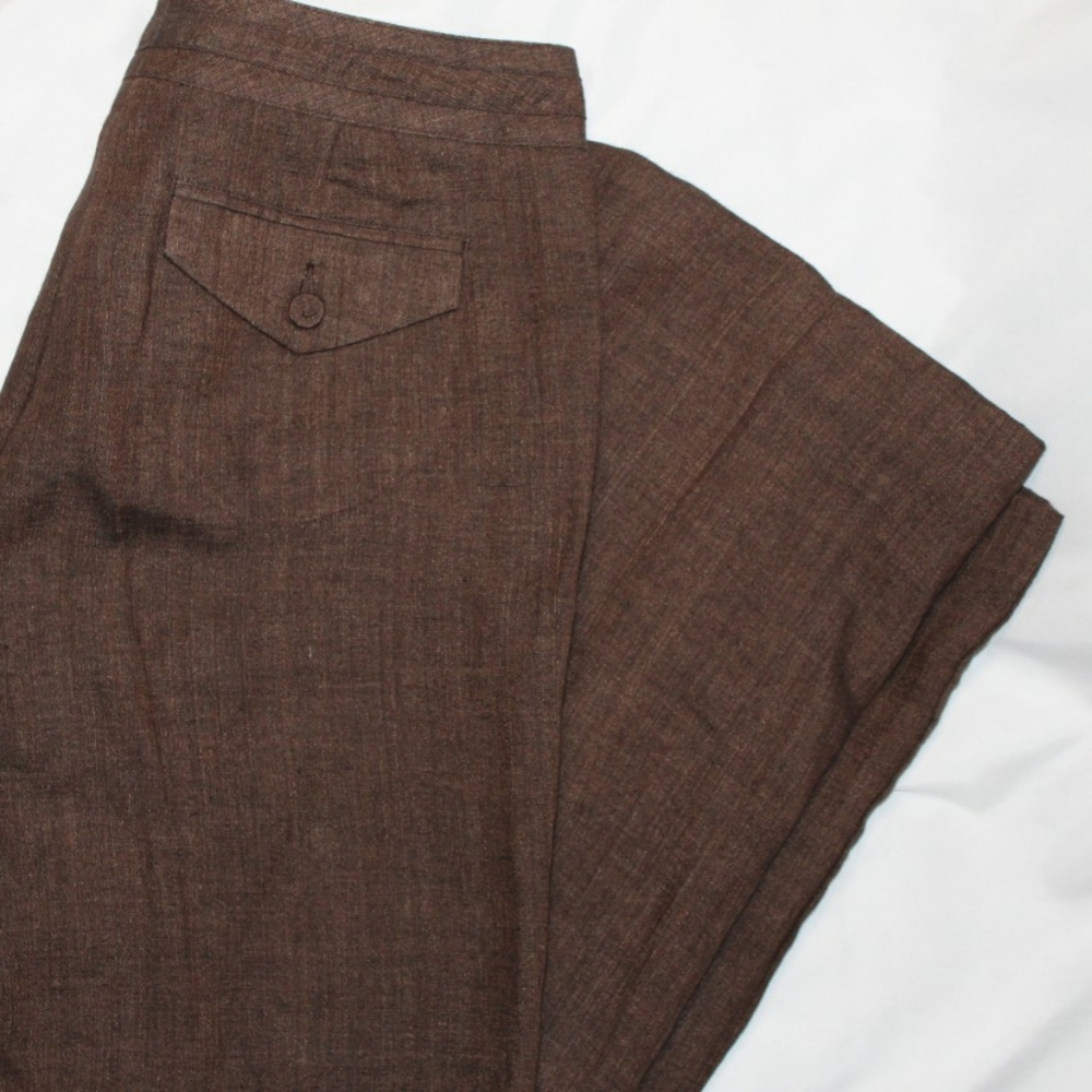 Cutter & Buck Pants Wide Leg Sz 8 100% Linen Brown